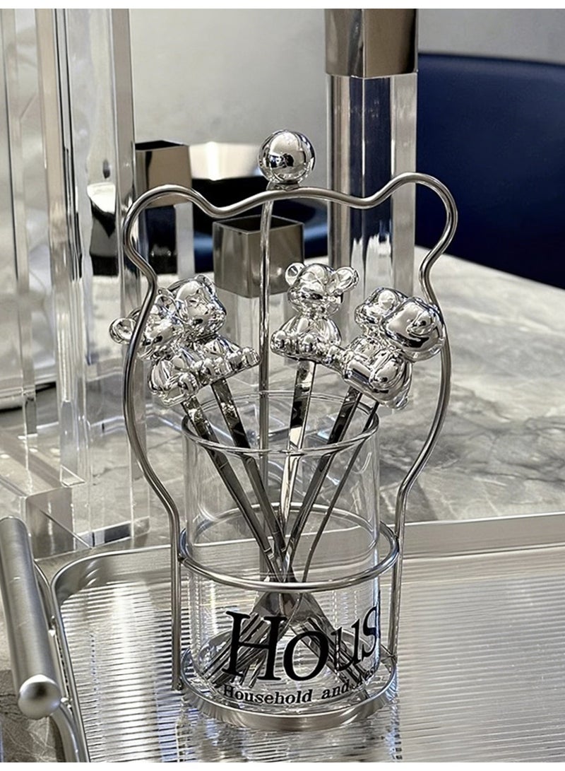 جيني جار حامل أدوات الطعام الكرتوني، حامل أدوات الطعام الفولاذي، حامل الملاعق، حامل أدوات الطعام الفضية، حامل أدوات الطعام المسطحة، حامل أدوات الطعام، مع ملعقة وشوكة - Image 1